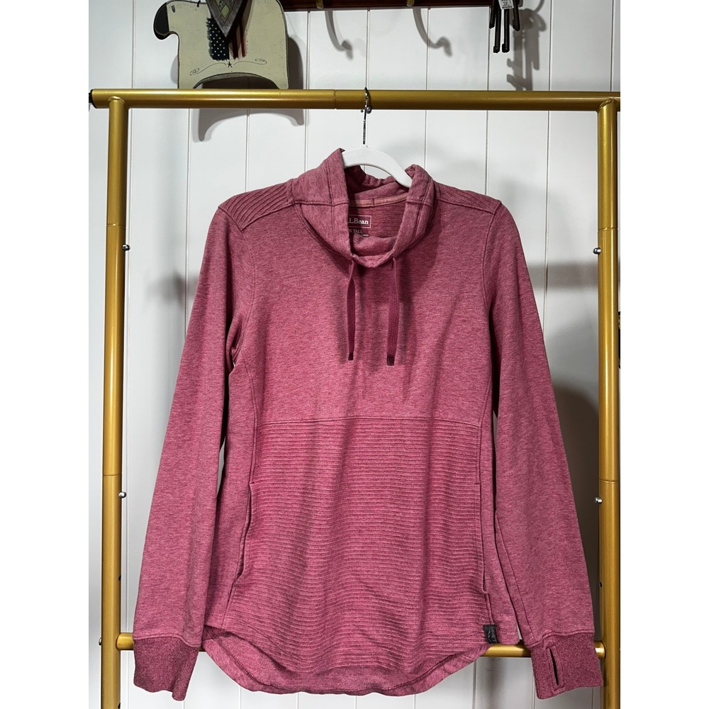 LL Bean Women Cowl Neck Pullover Top Raspberry Pink Quilted Texture Small Tall